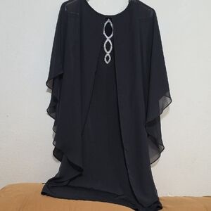 Glamour Black Chiffon Midi Dress with Silver Beaded Detail